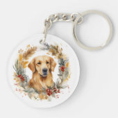 Gouden Retriever Kerstkrans Feestelijke Pup Sleutelhanger (Achterkant)