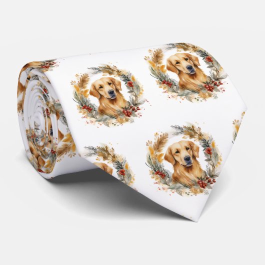 Gouden Retriever Kerstkrans Feestelijke Pup Stropdas (Opgerold)