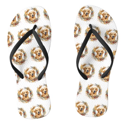 Gouden Retriever Kerstkrans Feestelijke Pup Teenslippers (Voetbed)