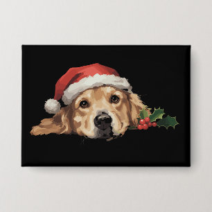 Gouden Retriever Kerstman Hoed Hond Kerstmis Button