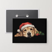 Gouden Retriever Kerstman Hoed Hond Kerstmis Button (Voorkant / Achterkant)