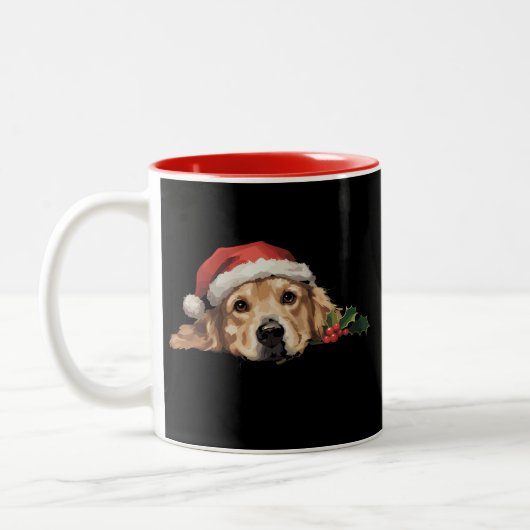 Gouden Retriever Kerstman Hoed Hond Kerstmis Tweekleurige Koffiemok (Links)