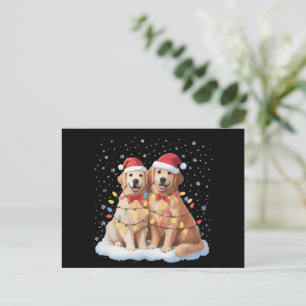 Gouden Retriever Kerstman Hoed Rendier Feestdagenkaart