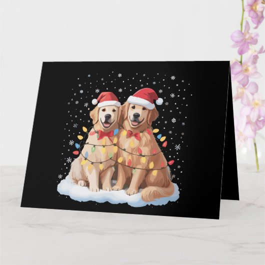 Gouden Retriever Kerstman Hoed Rendier Kaart (Orchidee)