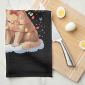 Gouden Retriever Kerstman Hoed Rendier Theedoek (Quarter Fold)