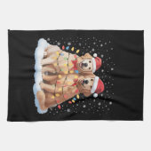 Gouden Retriever Kerstman Hoed Rendier Theedoek (Horizontaal)