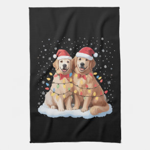 Gouden Retriever Kerstman Hoed Rendier  Theedoek