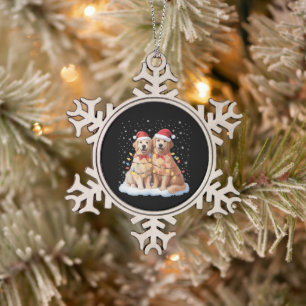 Gouden Retriever Kerstman Hoed Rendier  Tin Sneeuwvlok Ornament