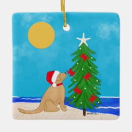 Gouden Retriever Kerstman Hond Kerst 2025 Kussen Keramisch Ornament