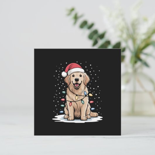 Gouden Retriever Kerstman Kerstboom Lichtjes Kerst Kaart (Staand voorkant)