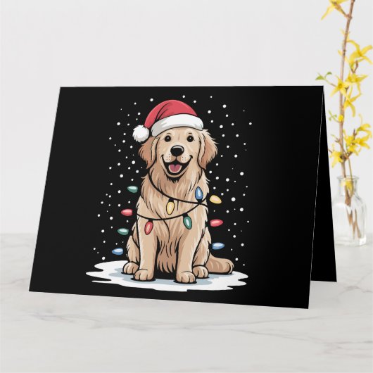Gouden Retriever Kerstman Kerstboom Lichtjes Kerst Kaart (Gele Bloem)