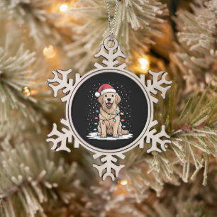 Gouden Retriever Kerstman Kerstboom Lichtjes Kerst Tin Sneeuwvlok Ornament