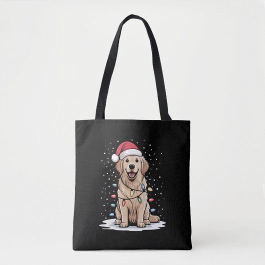 Gouden Retriever Kerstman Kerstboom Lichtjes Kerst Tote Bag (Voorkant)