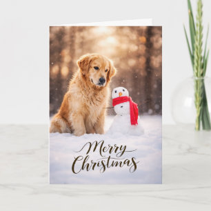 Gouden Retriever Kerstman Sneeuwman Feestdagen Kaart