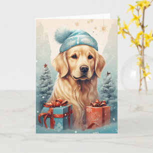 Gouden Retriever Kerstmis – Kerstman Hoed en Snee Kaart