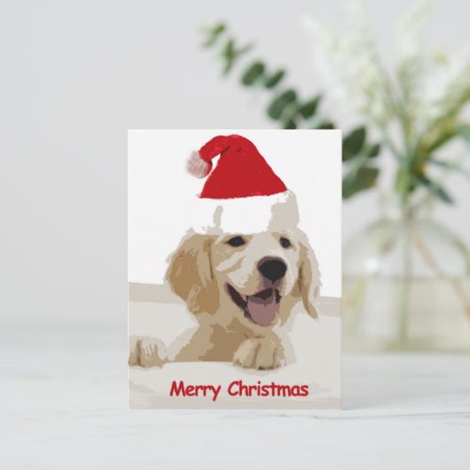 Gouden Retriever Kerstmis met Santa Hat Feestdagenkaart (Staand voorkant)