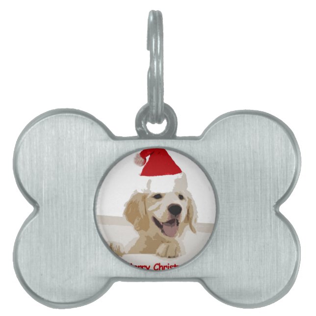 Gouden Retriever Kerstmis met Santa Hat Huisdieren Naamplaatje (voorkant)