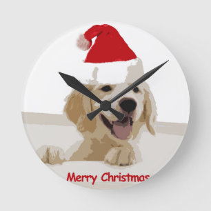Gouden Retriever Kerstmis met Santa Hat Ronde Klok