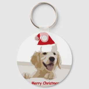 Gouden Retriever Kerstmis met Santa Hat Sleutelhanger