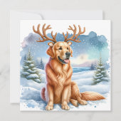 Gouden Retriever Kerstmis rendieren gewei Feestdagenkaart (Voorkant)