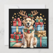 Gouden Retriever Kerstmis rendieren gewei geschenk Feestdagenkaart (Voorkant)