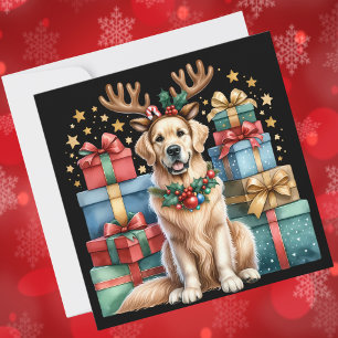 Gouden Retriever Kerstmis rendieren gewei geschenk Feestdagenkaart