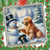 Gouden Retriever Kerstmis Sneeuwman Vakantie Metalen Ornament
