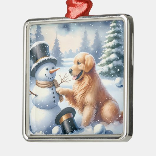 Gouden Retriever Kerstmis Sneeuwman Vakantie Metalen Ornament (Links)