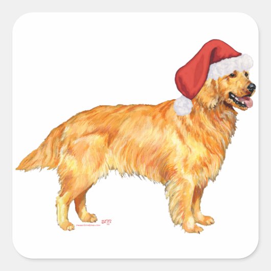 Gouden Retriever Kerstmis Vierkante Sticker (Voorkant)