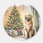 Gouden Retriever Kerstmisscène Magneet (Voorkant)