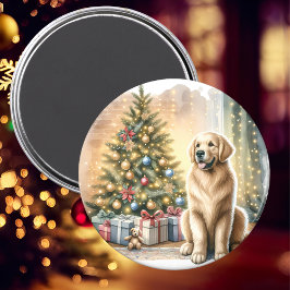 Gouden Retriever Kerstmisscène Magneet