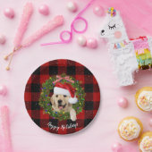 Gouden retriever krans op buffelplaid papieren bordje (Feest)