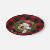 Gouden retriever krans op buffelplaid papieren bordje (Gekanteld)