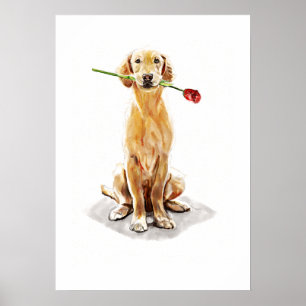 Gouden Retriever Kunstwerk–Aquarel Kunstprint Poster