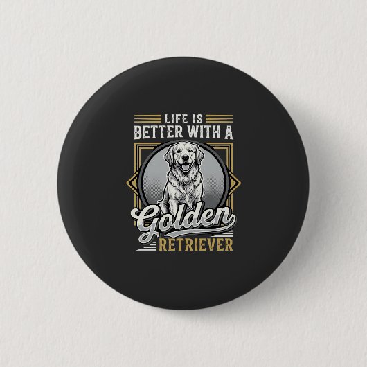 Gouden Retriever Leven Is Beter Hond Ronde Button 5,7 Cm (Voorkant)
