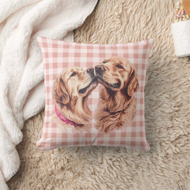 Gouden Retriever Liefde Gingham Patroon Kussen (Deken)