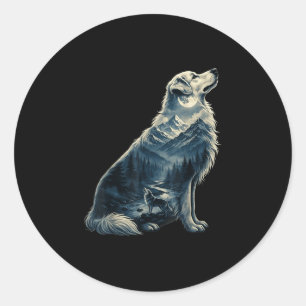 Gouden retriever maanverlichte berg wildernis hond ronde sticker