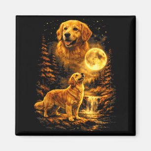 Gouden Retriever Maneschijn Nacht Kunst Hond Huilt Magneet