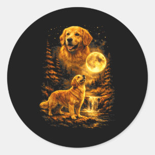 Gouden Retriever Maneschijn Nacht Kunst Hond Huilt Ronde Sticker