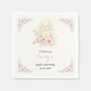 Gouden Retriever Meisje Baby Shower Bloemige Puppy Servet