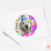 Gouden Retriever met ballonnen Dank u Verjaardag Ronde Sticker (Envelop)