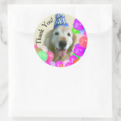 Gouden Retriever met ballonnen Dank u Verjaardag Ronde Sticker (Tas)