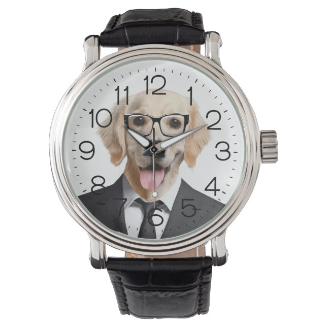 Gouden Retriever met Bril Horloge (Voorkant)