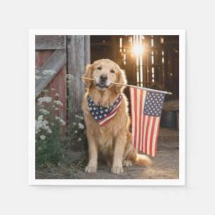 Gouden Retriever met een Amerikaanse vlag Servet