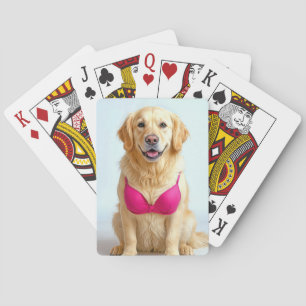 Gouden Retriever met een Roze Beha Pokerkaarten