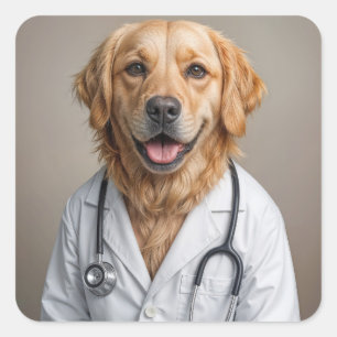 Gouden Retriever met een witte doktersjas Vierkante Sticker