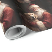 Gouden Retriever met Kerstman Kerstmis Cadeaupapier (Rol Hoek)