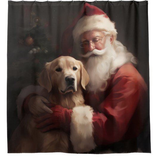 Gouden Retriever met Kerstman Kerstmis Douchegordijn (Voorkant)