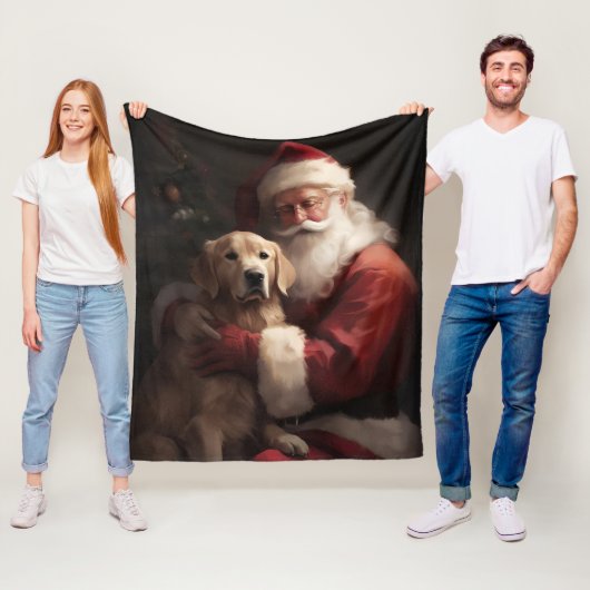 Gouden Retriever met Kerstman Kerstmis Fleece Deken (In situ)