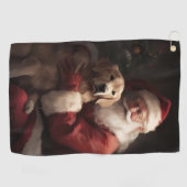 Gouden Retriever met Kerstman Kerstmis Golfhanddoek (Horizontaal)